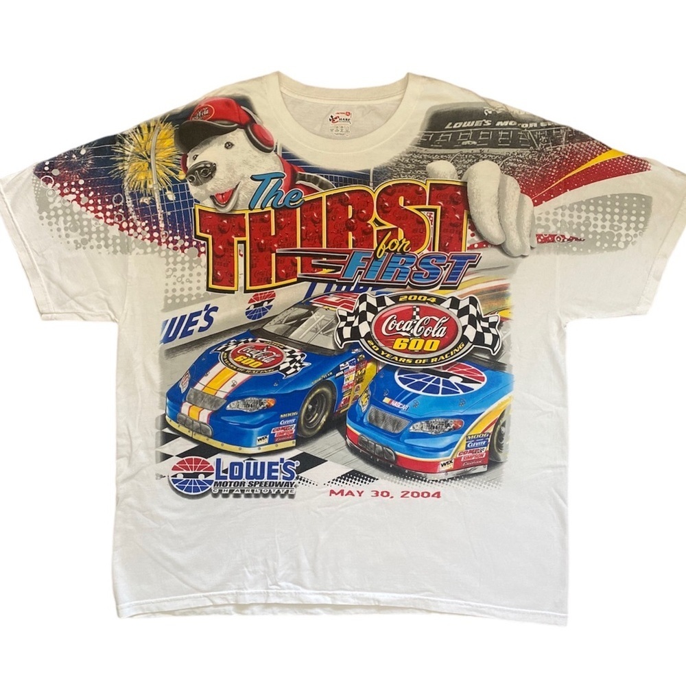 CHASE COCA COLA NASCAR 2004 THE THIRST FOR FIRST VINTAGE White AOP T Shirt in XL